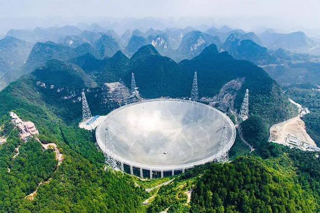 Construído na China, o FAST é o maior radiotelescópio do mundo. Imagem: Xinhua News Agency/Shutterstock
