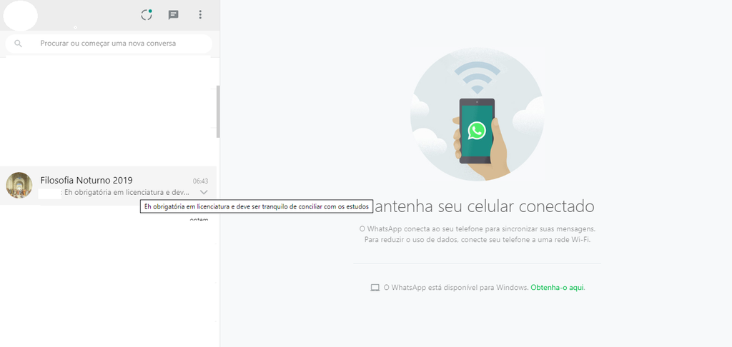 Passe o cursor do mouse sobre suas mensagens do WhatsApp Web para lê-las (Captura de tela: Ariane Velasco)