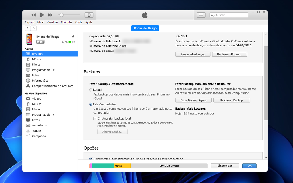 Restaure um backup do iPhone pelo PC ou Mac (Captura de tela: Thiago Furquim)