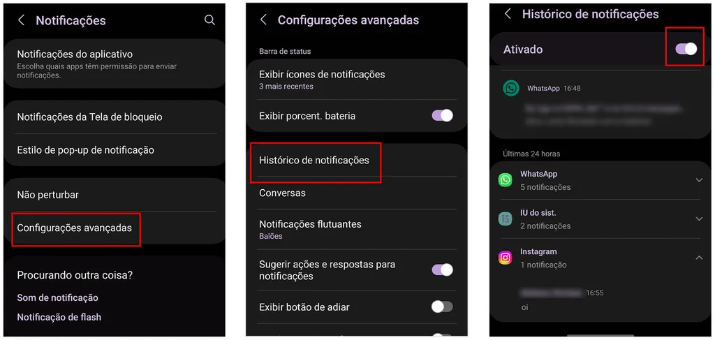 Use o histórico de notificações para ver mensagens apagadas do Instagram (Imagem: Captura de tela/André Magalhães/Canaltech)