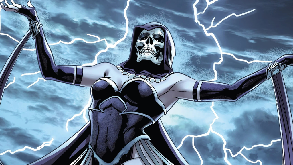 Nos quadrinhos, Lady Death costuma assumir a forma de um esqueleto feminino trajado de robes negros. (Imagem: Reprodução/Marvel)