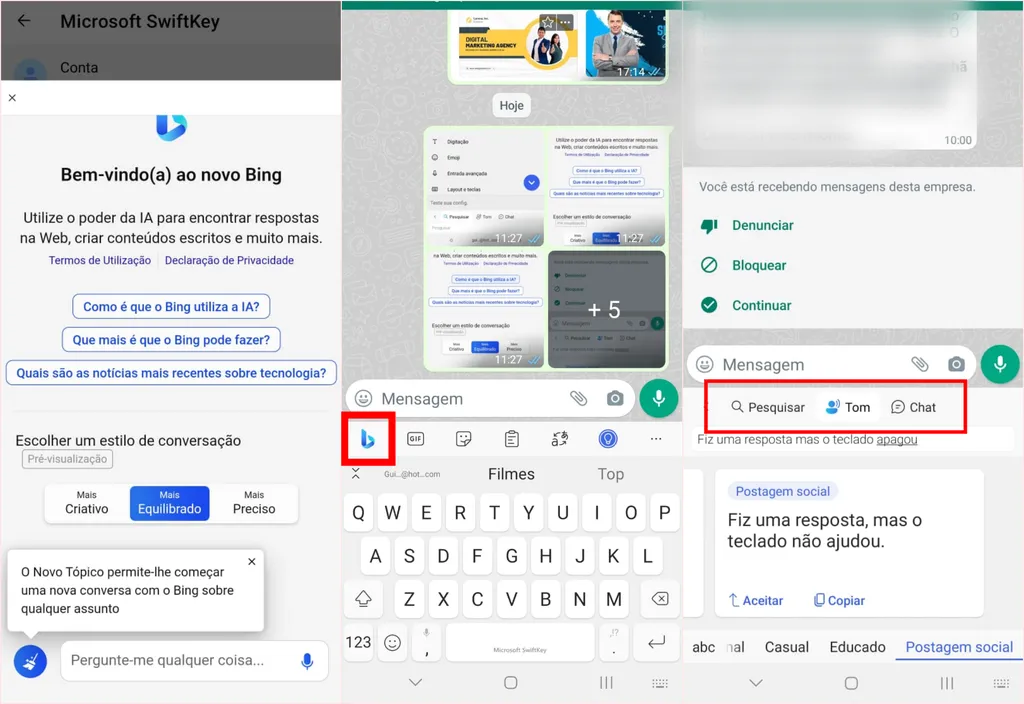 Recursos do Bing Chat são implementados no teclado Microsoft Swiftkey para Android e iOS