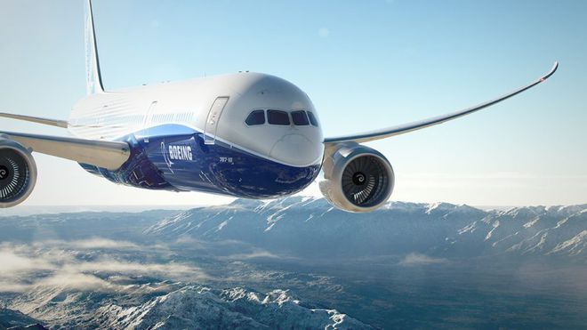 O Boeing 787 tem asas construídas com material composto e alto grau de elasticidade (Imagem: Divulgação/Boeing)