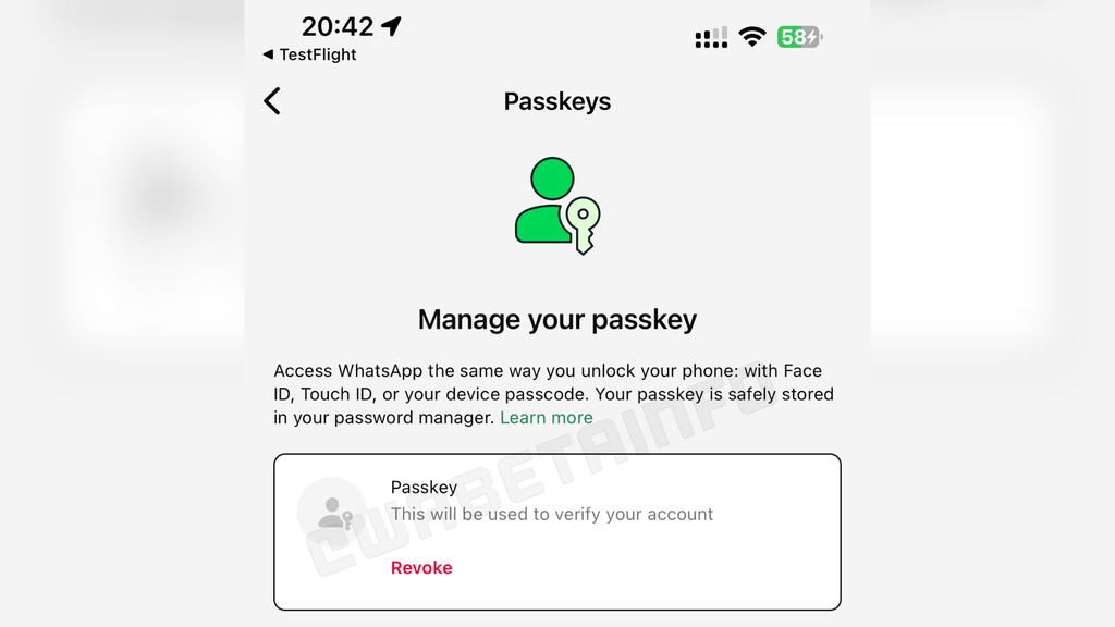 Passkey no WhatsApp para iOS (Imagem: Reprodução/WABetaInfo)