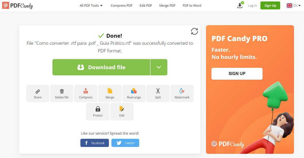 O PDF Candy é outra excelente solução para converter RTF para PDF (Imagem: Captura de tela/Fabrício Calixto/Canaltech)
