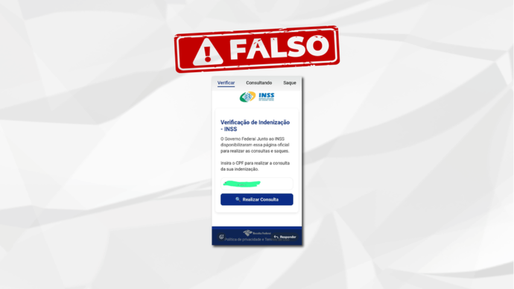 captura de tela do site falso do inss