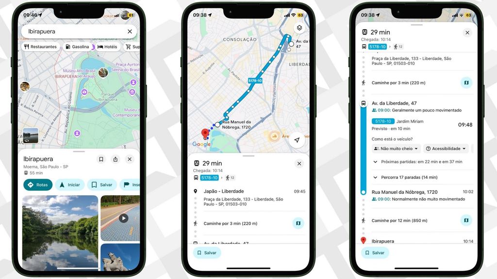 Google Maps função monitorar onibus em tempo real captura de tela