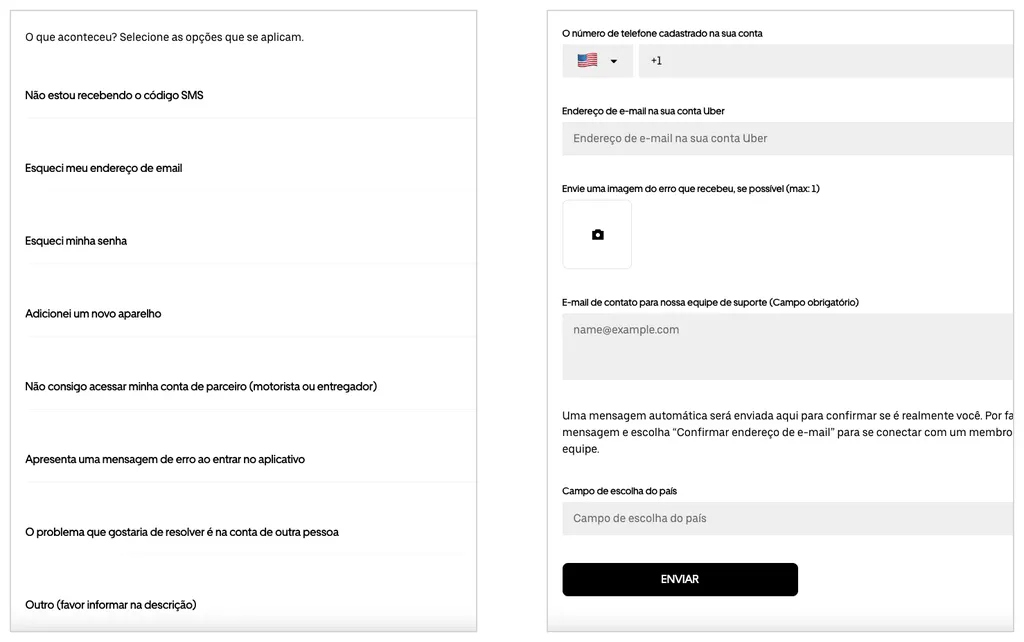 Formulário no site da Uber pode ajudar a desconectar conta de outro celular (Captura de tela: Caio Carvalho)