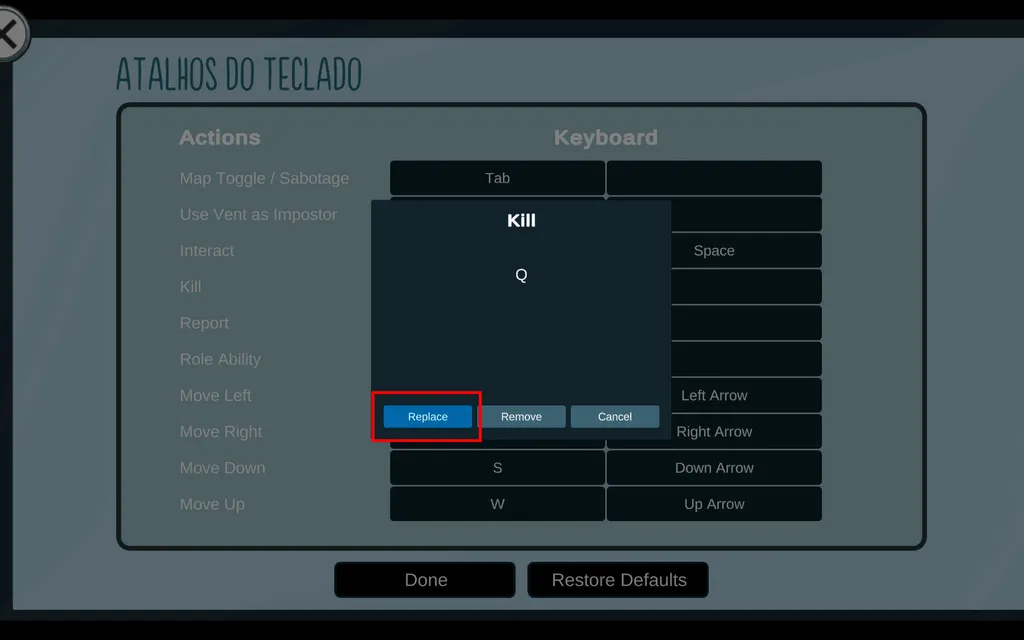 Configure as teclas para jogar Among Us no teclado (Captura de tela: André Magalhães)
