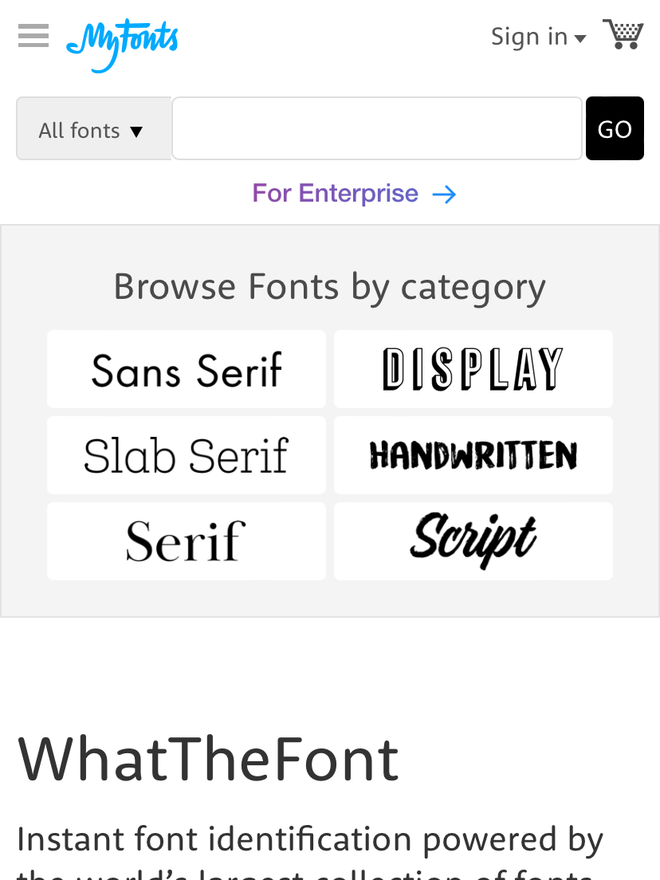 Acesse o site My Fonts em um navegador no iPhone - Captura de tela: Thiago Furquim (Canaltech)