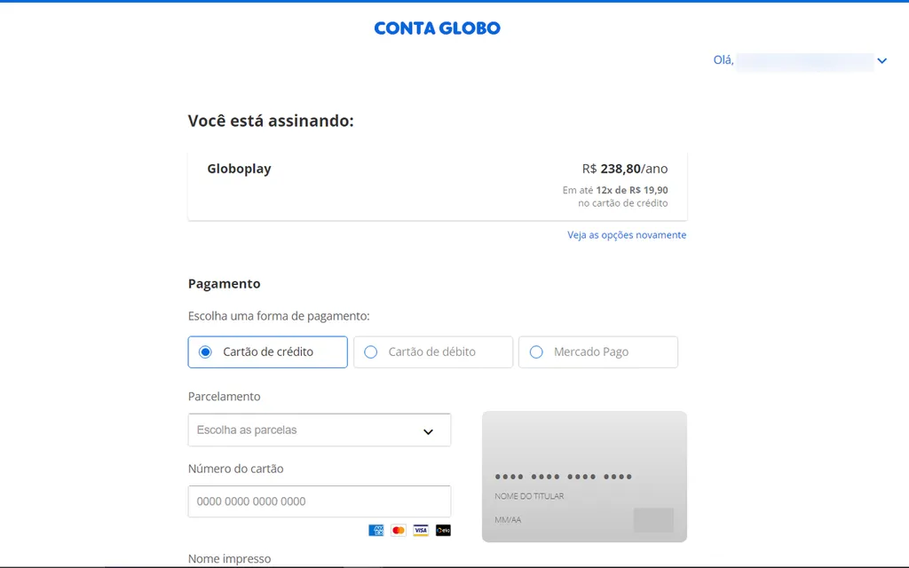Confirme o pagamento e assine o Globoplay (Captura de tela: André Magalhães)