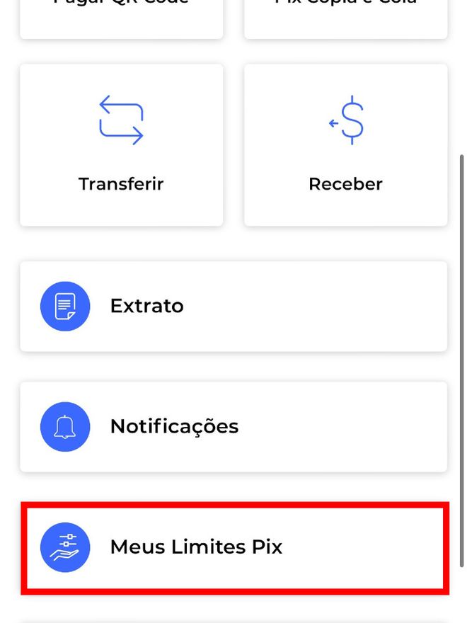 Na aba seguinte, toque em "Meus Limites Pix" (Imagem: Bruno Salutes/Captura de tela)