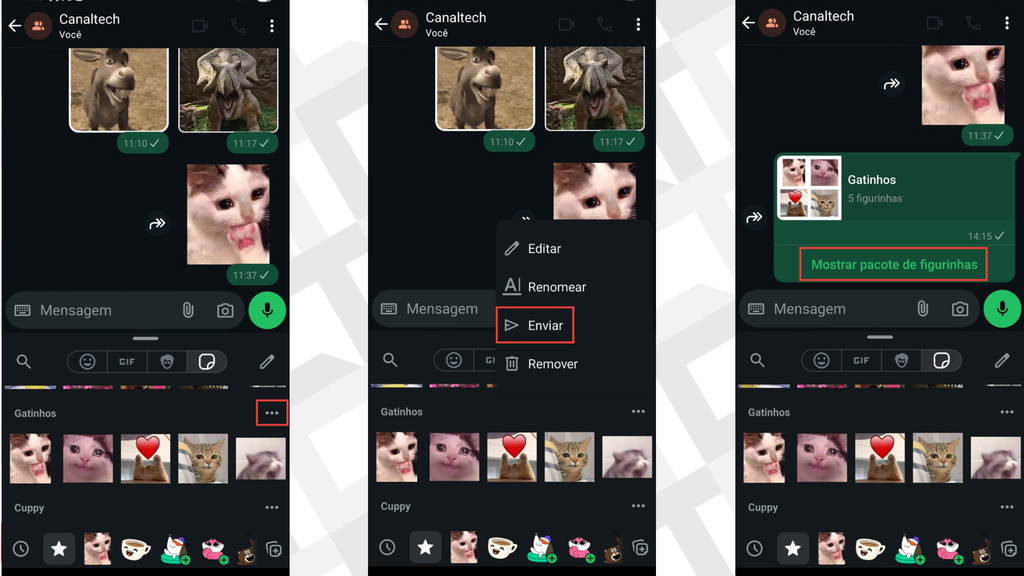 Passos para compartilhar um pacote de figurinhas no WhatsApp