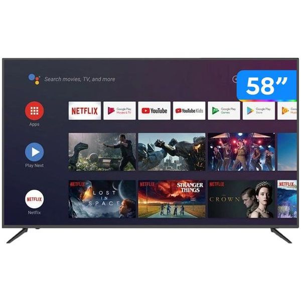 Smart TV 4K HQLED 58” JVC LT-58MB708 Android - Wi-Fi Bluetooth HDR 4 HDMI 3 USB