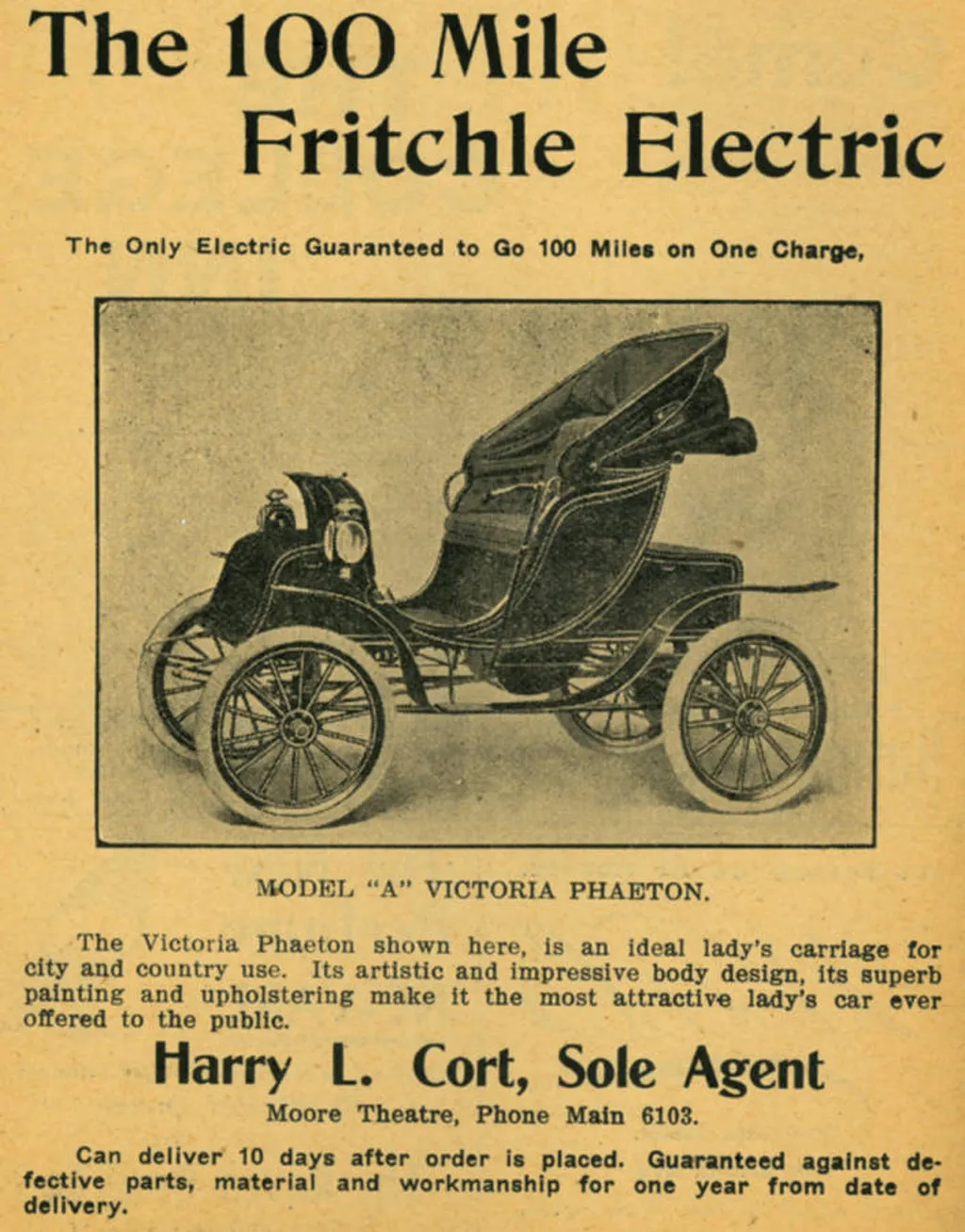 Reportagem da época mostra o primeiro carro elétrico comercialmente vendido do mundo (Imagem: Reprodução/Washington University Libraries)