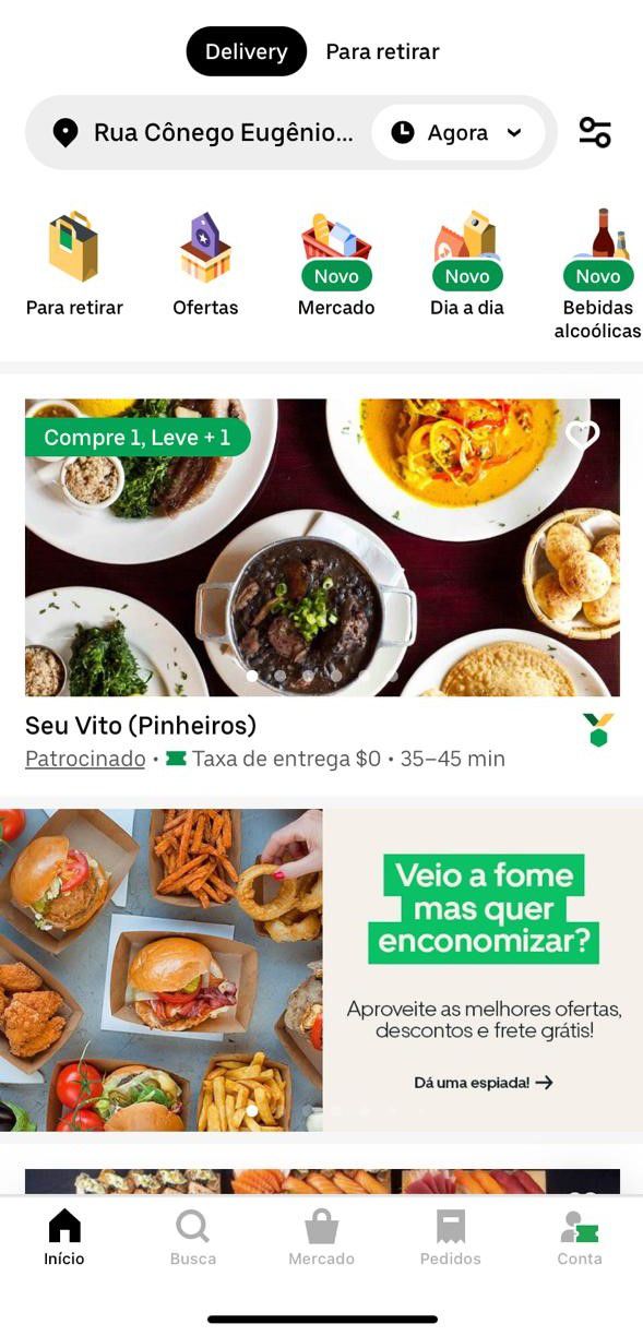 Anúncios patrocinados aparecem à frente dos demais restaurantes. (Imagem: Divulgação/Uber Eats)