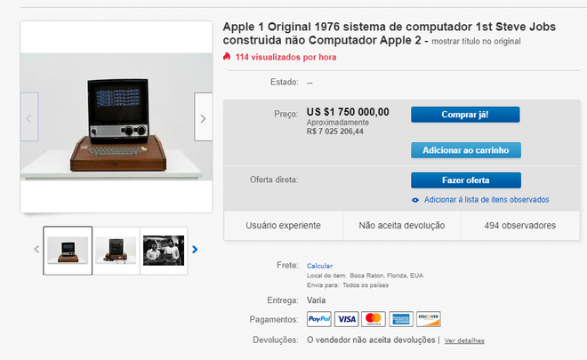 Apple I vendido pelo preço mais caro da história 