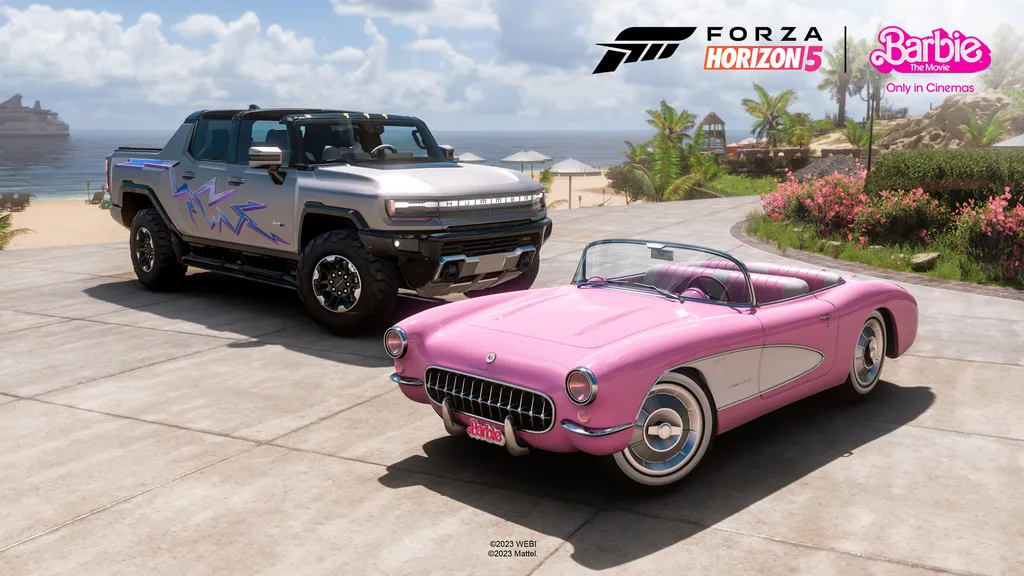 Corvette da Barbie também está em crossover no videogame (Imagem: Divulgação/Microsoft)