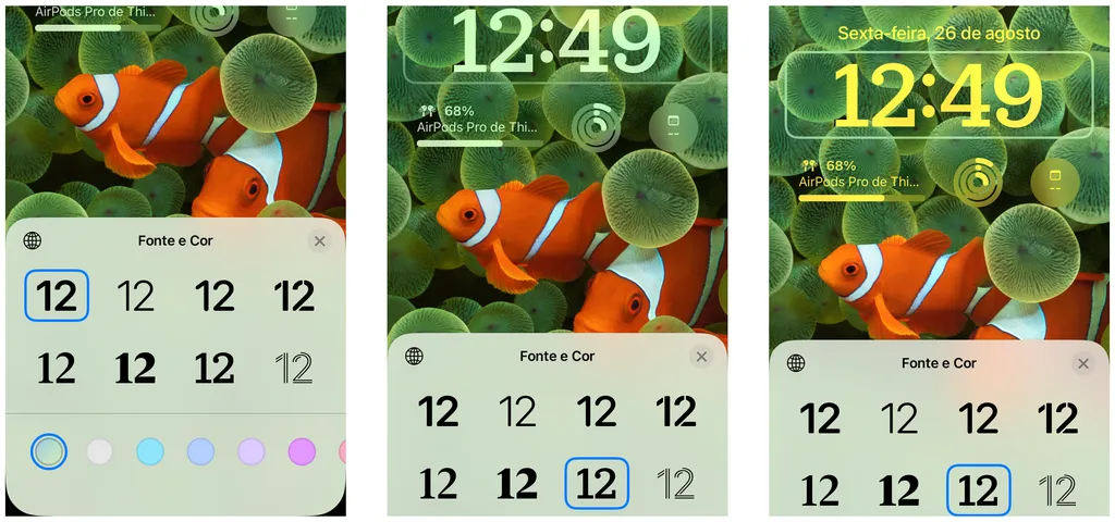 Modifique a fonte e a cor do relógio do iPhone no iOS 16 (Captura de tela: Thiago Furquim/Canaltech)