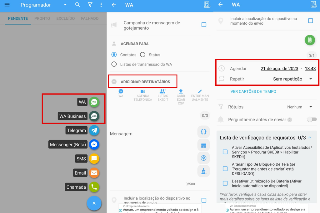 Agende mensagem no WhatsApp para Android com o SKEDit (Imagem: Captura de tela/Guilherme Haas/Canaltech)