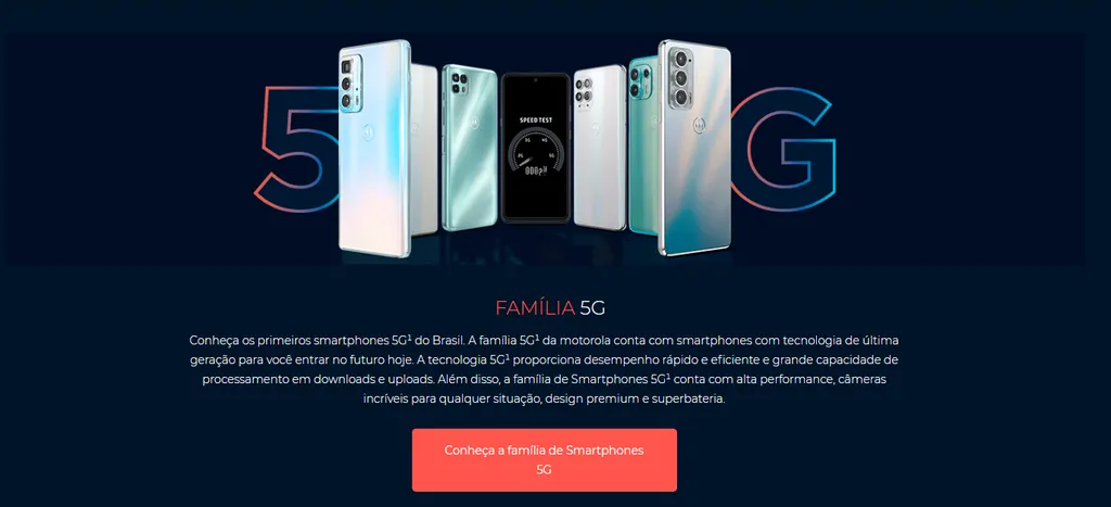 Os sites oficiais das fabricantes possuem seções dedicadas que listam todos os smartphones 5G da marca (Imagem: Reprodução/Motorola)