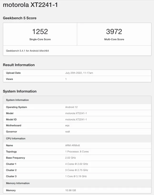 Moto X30 Pro é listado no Geekbench com Snapdragon 8 Plus Gen 1 e 12 GB de RAM (Imagem: Reprodução/MySmartPrice)