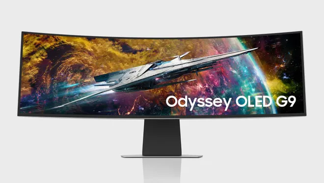 Primeiro monitor QD-OLED da Samsung a ter proporção 32:9 e taxa de atualização de 240 Hz, o Odyssey OLED G9 é extremo com 49 polegadas e resolução Dual Quad HD (Imagem: Samsung)