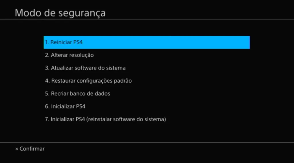 O Modo de segurança permite restaurar o console e atualizar o software do sistema. (Imagem: Captura de Tela/Igor Pontes/Canaltech)
