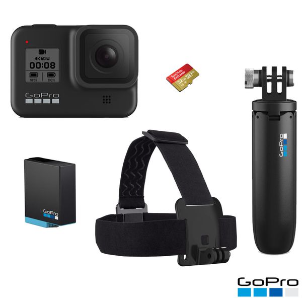 Câmera Digital GoPro Hero 8 Black 12MP, 4K + Bateria Extra + Cartão SD 32GB + Shorty + Faixa [NO BOLETO]