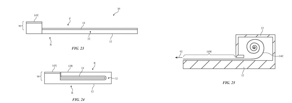 Celular com "queixo" e tela enrolável também estão em patente registrada pela Apple (imagem: Apple/USPTO)