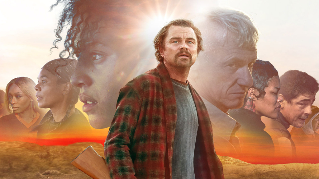 Recorte do cartaz do filme Uma Batalha Após a Outra, com Leonardo DiCaprio em destaque