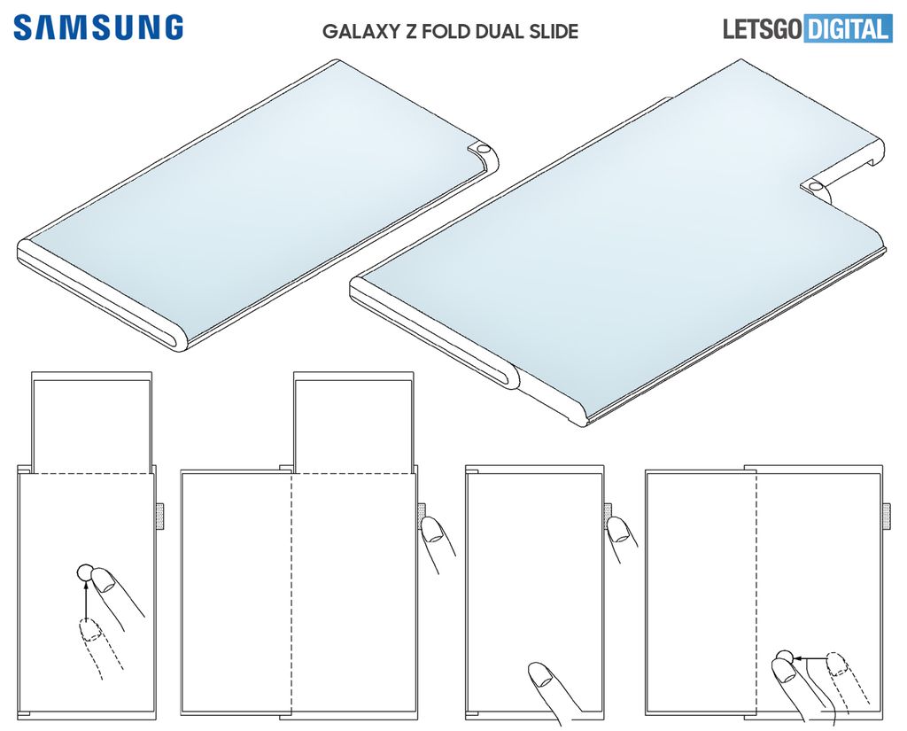 Patente de Galaxy Z Fold com tela pop-up (Imagem: Reprodução/Let's Go Digital/Samsung)