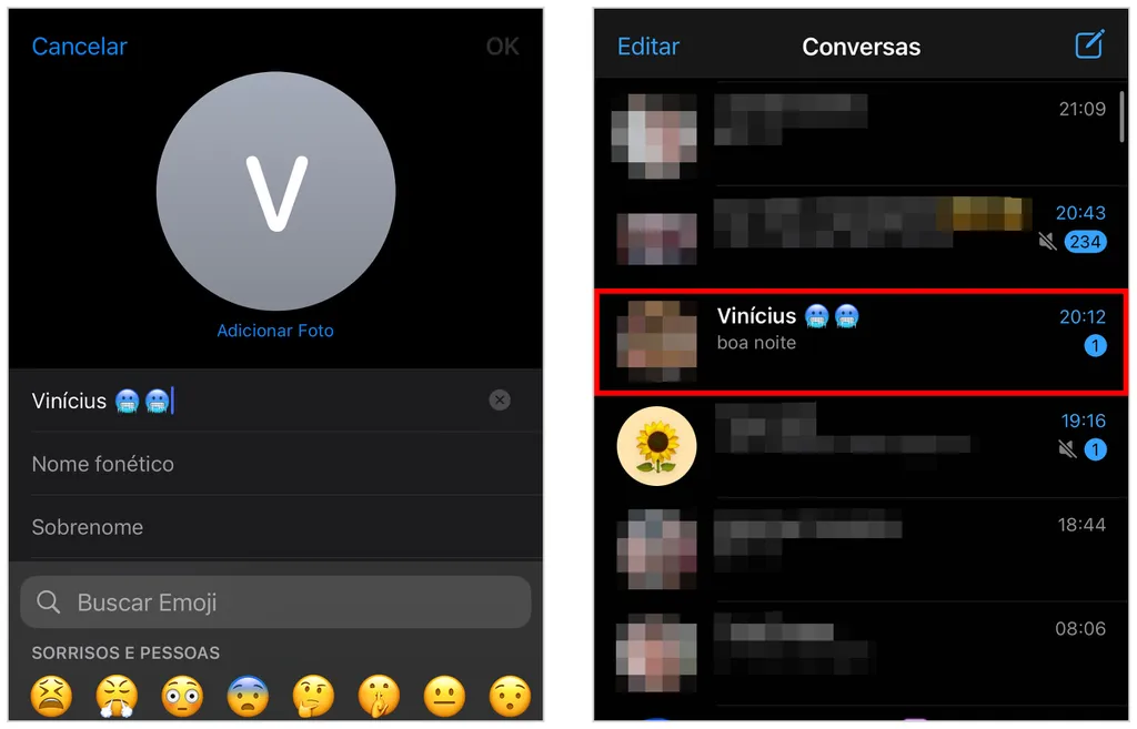 Como colocar emoji no contato do WhatsApp no iPhone (Captura de tela: Caio Carvalho)