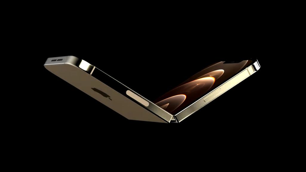 Rumores apontam que Apple desenvolve iPhone dobrável em formato flip com corpo fino e tela externa (Imagem: Technizo Concept/LetsGoDigital)