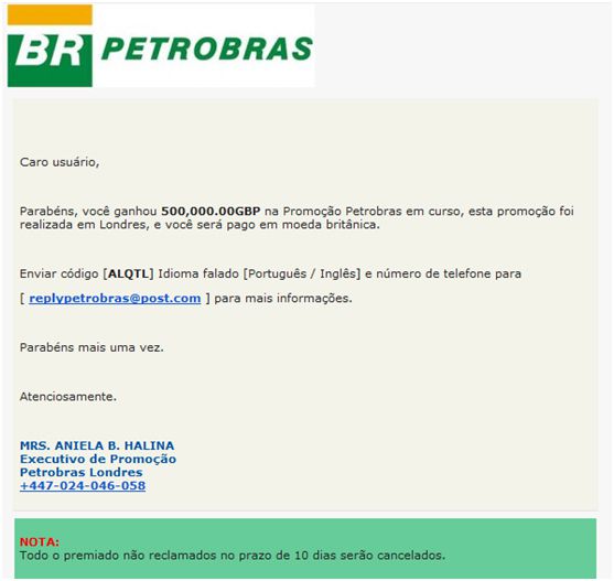 Golpe usando nome da Petrobras Golpe usando nome da Petrobras
