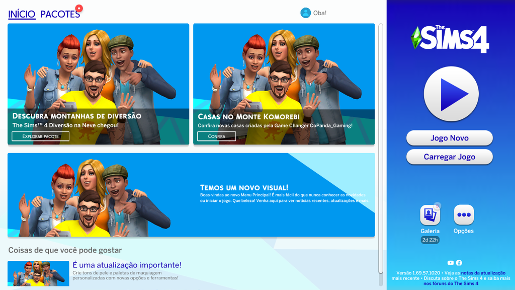 Novo menu principal do The Sims 4 (Imagem: Captura de tela/Nathan Vieira/Canaltech)