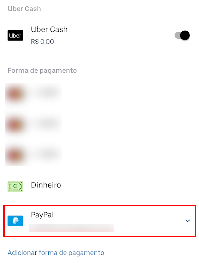 Utilize o PayPal para pagar corridas (Imagem: André Magalhães/Captura de tela) 
