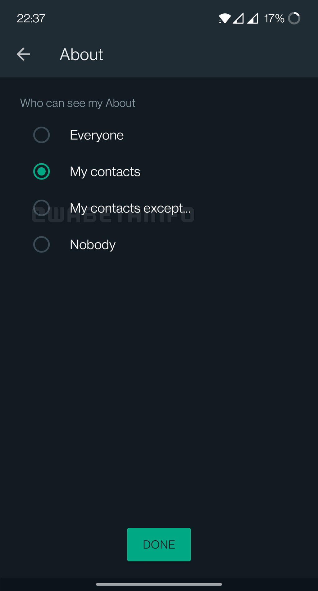 Opção permitiria que usuários determinassem quais contatos não devem acompanhar suas atualizações no Recado (Imagem: Reprodução/WABetaInfo)