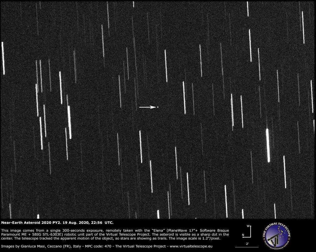 Foto do asteroide 2020 PY2 (Imagem: Reprodução/The Virtual Telescope Project)