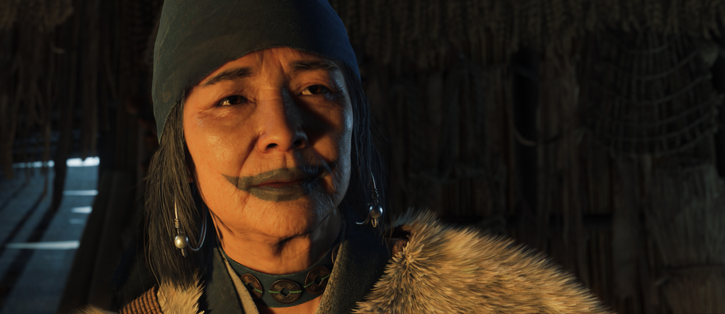 A aparição do povo Ainu em Ghost of Yotei é uma mostra de precisão histórica, já que esses aborígenes habitavam o norte da ilha de Hokkaido na época (Imagem: Sucker Punch/Sony Interactive)