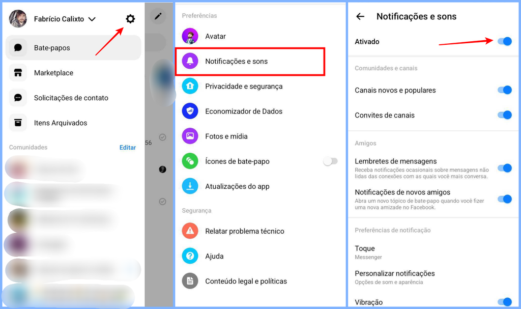 O Messenger permite desativar todas as notificações do app alternando somente uma única opção (Imagem: Captura de tela/Fabrício Calixto/Canaltech)