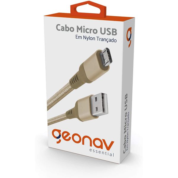 Cabo Micro USB, Geonav, ESMIGO, Nylon Trançado, 1M, Dourado