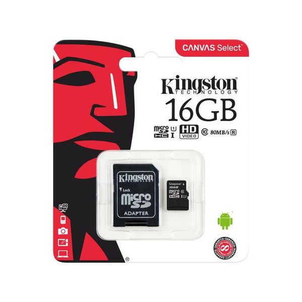 Cartão de Memória 16GB Micro SD Kingston Classe 10 - com Adaptador Canvas Select