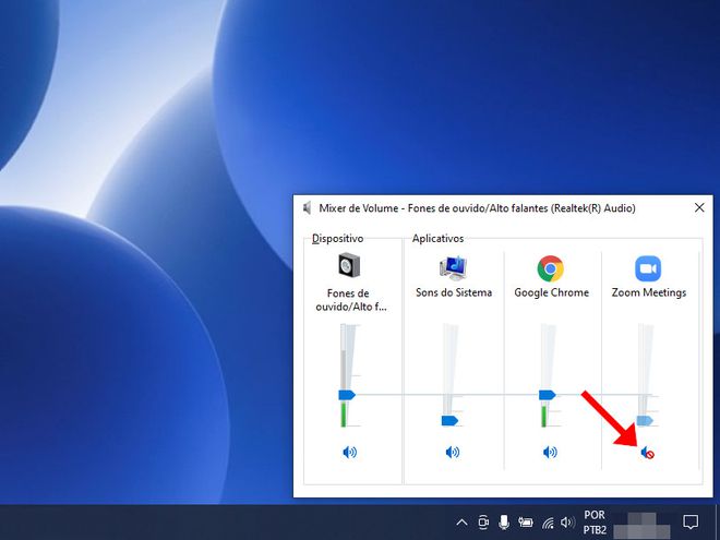 Clique no ícone de "Alto-falante" para silenciar um programa individualmente no Windows (Captura de tela: Matheus Bigogno)