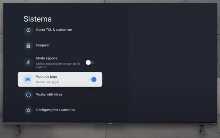 Configuração de jogos da TV TCL