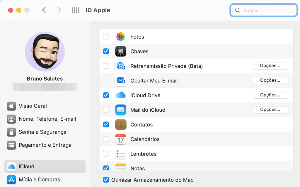 Ative o backup do iCloud no Mac e escolha os dados para salvar em nuvem (Imagem: Bruno Salutes)