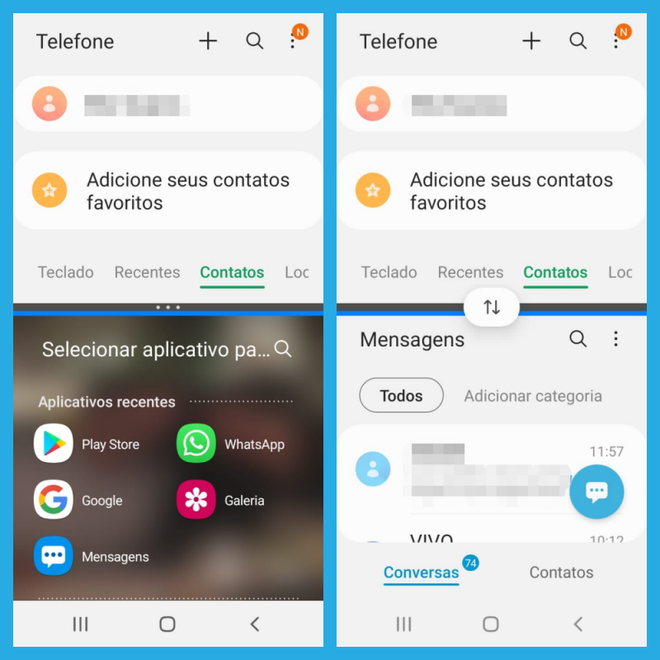 Com a tela dividida em duas partes, você pode usar dois aplicativos ao mesmo tempo no Android (Captura de tela: Caio Carvalho/Canaltech)