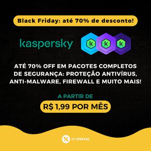 Kaspersky em BLACK FRIDAY: até 70% OFF em pacotes completos de segurança (Proteção Anti-Virus, Anti-Malware, Firewall e muito mais) - *Preço mensal* - Leia a descrição