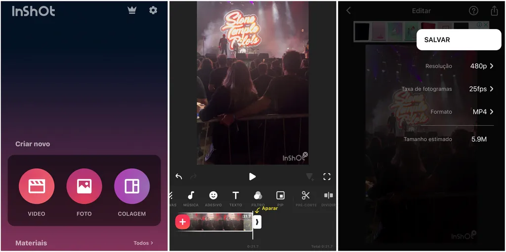 Use o inShot para comprimir um vídeo no celular (Imagem: Captura de tela/Thiago Furquim/Canaltech)