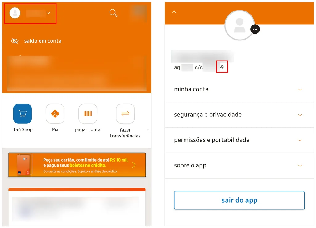Encontre o DV da conta no app (Imagem: Captura de tela/André Magalhães/Canaltech)